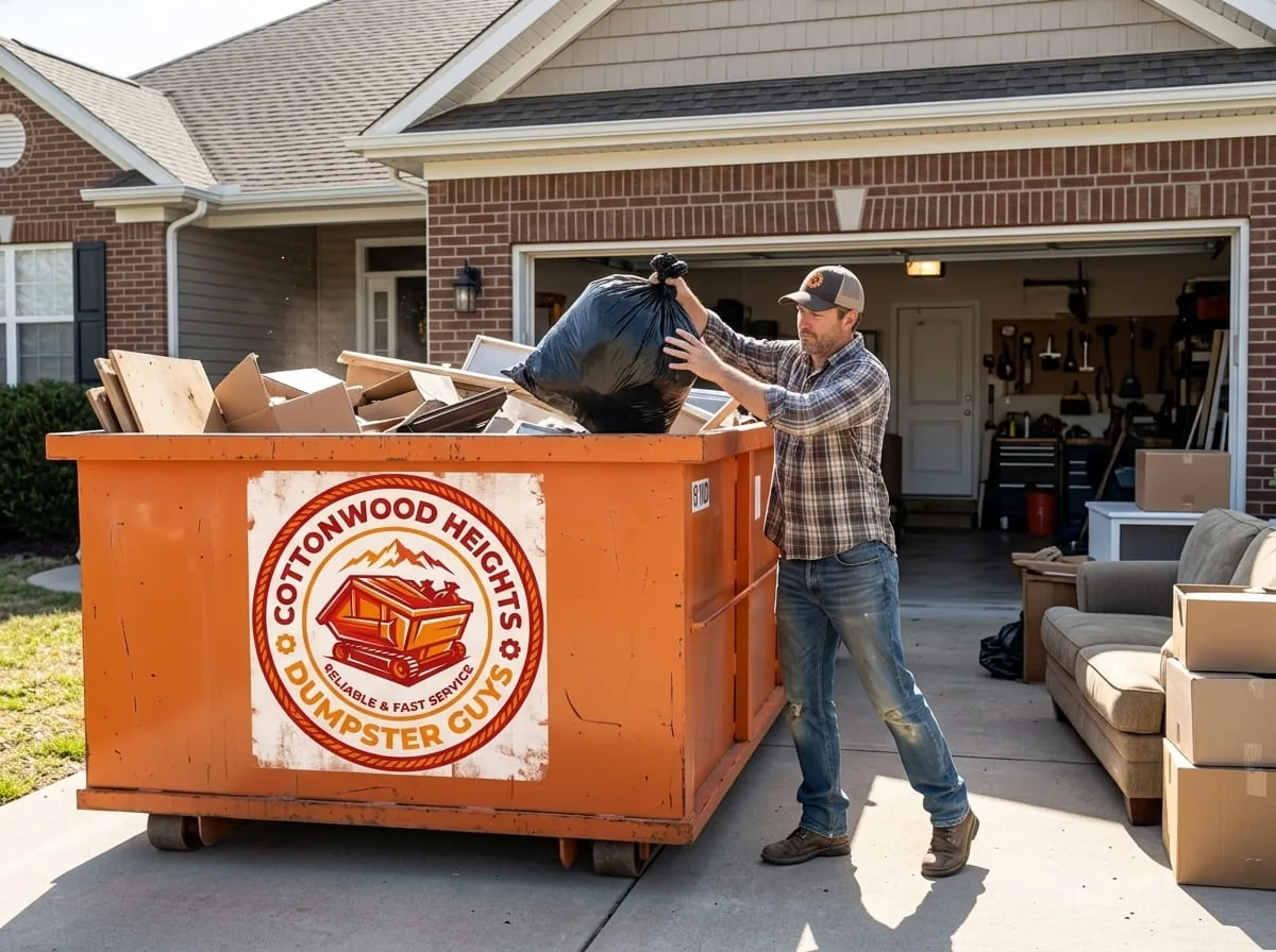 Broken concrete loaded in a dedicated clean-fill dumpster in Cottonwood Heights UT